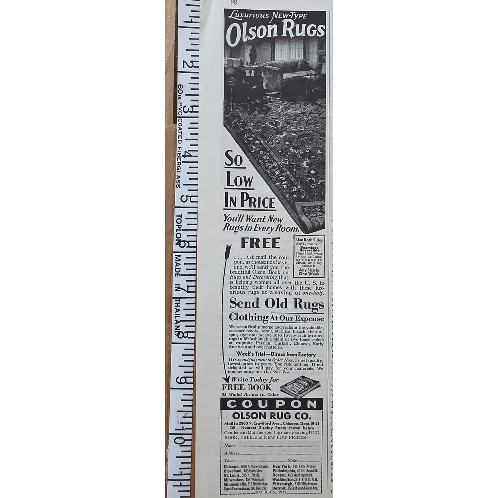 Vintage Olson Rugs Advertisement 1932 Luxurious New Type Rugs - Print Ad